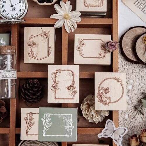 Elves & Forest Series Vintage Frame Botanical Fairy Wooden Seal Stamp Diy Journal Scrapbooking Material Craft Supplies