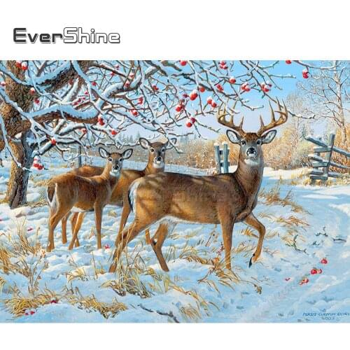 EverShine DIY Deer Diamond Painting Full Drill Square Rhinestones Picture Animals Cross Stitch Winter Handmade Diamond Art