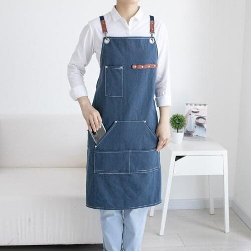 Apron Polyester Cotton Canvas Antifouling Home Kitchen Barista Milk Tea Shop Restaurant Waiter Work Waist