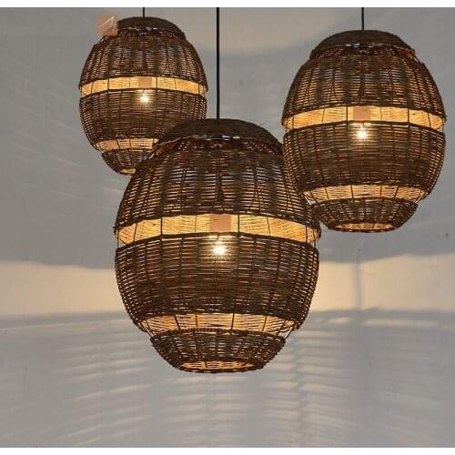 Art Hollowed Egg Shade Pendant Lights Southeast Asia Living Dining Room Retro Plant Restaurant Coffee Hanging Lamps Luminaires