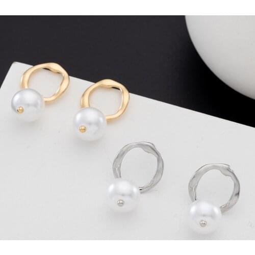 Jaeeyin 2021 Fashion Stud Irregular Circle Baroque Natural Freshwater Pearl Earrings Gold Color Valentine'Day Gifts New Arrival