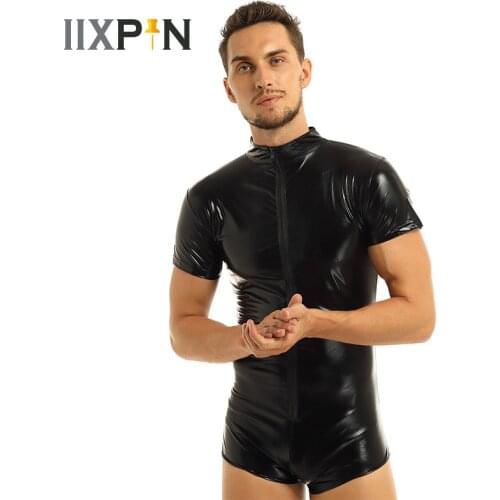 Sexy Pole Wear Gay Mens Lingerie Bodysuits Faux Leather Zipper One-piece Leotard Bodysuit Underwear Jumpsuits Catsuits Nightwear