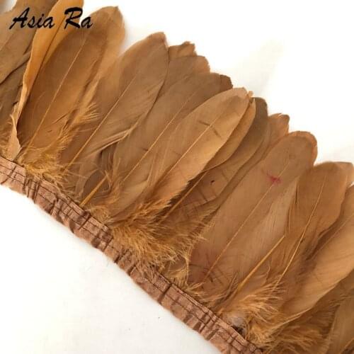 Gold Goose Feather Trims strips 15-20 CM / 6-8 Inch diy Feather lace Belts crafts Feather boa trimming fringes for cloth