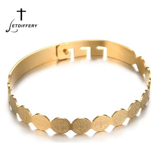 Letdiffery Tone Saint Benedict Vintage Religious Medal Bracelets Protection Medal Cross Bracelets Totem Religion