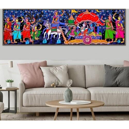 Madhubani Mithila Radha Krishna Gopi Leela Dancing Hindu Religion DIY diamond Painting cross stitch,5d diamond embroidery N978