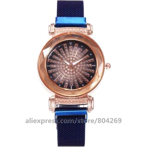 Fashion Womens colorful Flower Rhinestone Mesh Quartz Wristwatches Simple Dress Watches 920313