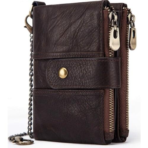 Fashion Anti-theft Brush Wallet Leather Multi-function Buckle Zipper Retro Crazy Horse Leather Mens Bag Casual Coin Purse
