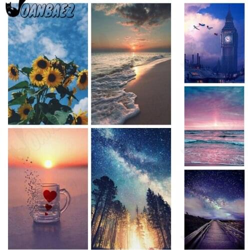 Seaview Diamond Painting 5D Diy Sunset Cross Stitch Kit Sunflower Mosaic Patch Diamond Embroidery Hand Inlaid Home Decoration