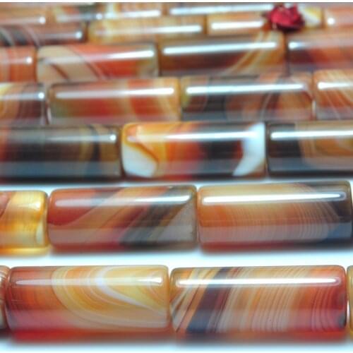 Natural Red Banded Agate Smooth Tube Loose Beads Wholesale Gemstone Semi Precious Stone Bracelet Necklace Diy Jewelry Making 15"