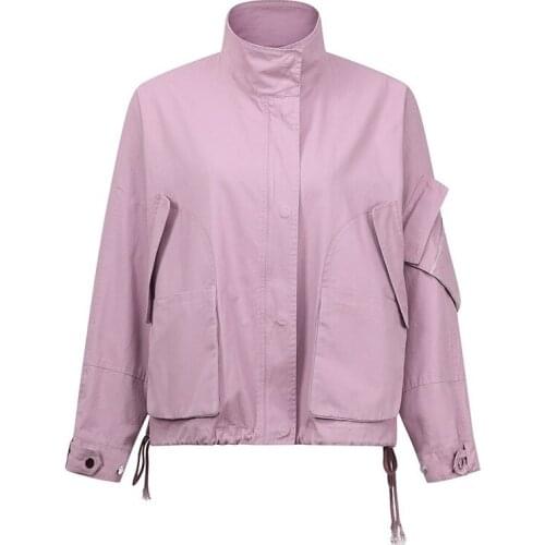 Solid Color Long-Sleeved Trench Coat Women European Style Spring Autumn Tooling Korean Style Loose Casual Short-Height Overcoat