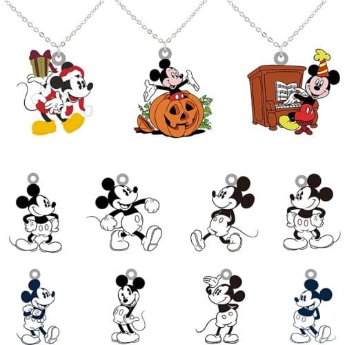 Disney Black And White Simple Strokes Mickey Play Modeling Pattern Pendant Epoxy Resin Necklace Cartoon Animation Accessories