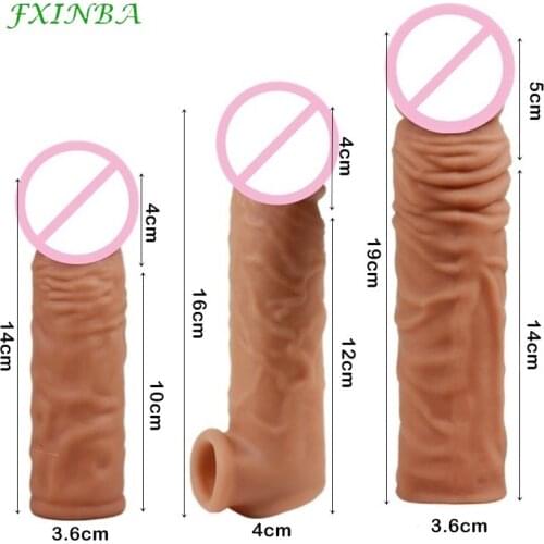 FXINBA Realistic Penis Sleeve Extender Reusable Condoms Adult Sex Products For Men Delay Ejaculation Enlargement Intimate Goods