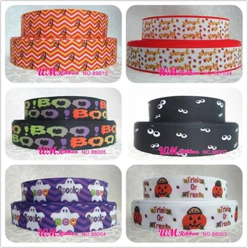 Q&N ribbon 7/8inch 22mm halloween printed grosgrain ribbon 50yards/roll for hair tie free shipping