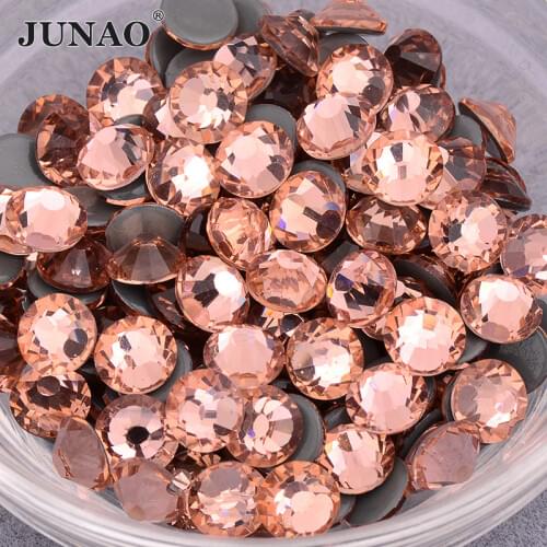 JUNAO SS 6 8 10 16 20 30 Champagne Hotfix Glass Rhinestones Appliques Hot Fix Crystals Stones Flatback Iron On Strass