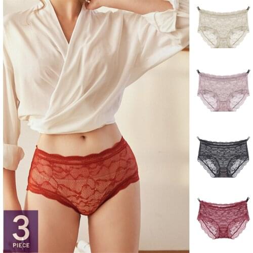 Sexy Panties for Woman Plus Size Lace Underwear Large Big Brief Mid Waist Underpants Female Breathable Transparent Intimates