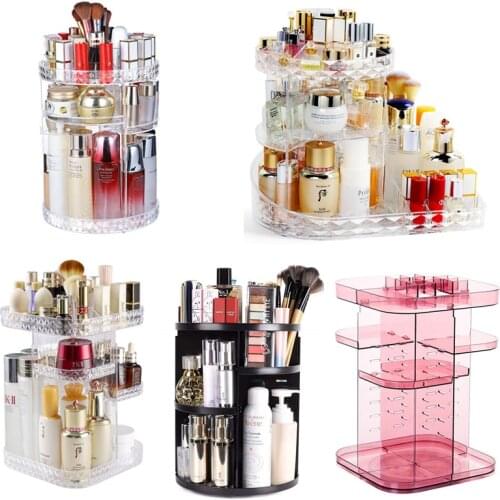 360 Degree Rotating Cosmetic Storage Box Make-up Organizer Lipstick Holder Transparent Crystal Display Stand Large Capacity