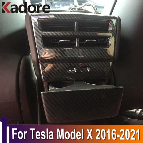 For Tesla Model X 2016 2017 2018 2019 ABS Carbon Fiber Rear Air Conditonnal Vent Cover Trim AC Outlet Panel Interior Accessories