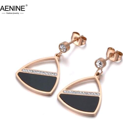 AENINE Bohemia Stainless Steel Geometric Party Earrings Jewelry Trendy CZ Crystal White Shell Stud Earrings For Women AE19258
