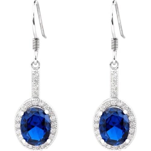 Silver Earrings 925 Women Jewelry Sterling Dangle with Hook Long Charm Oval Cubic Zirconia CZ Jewelry E115