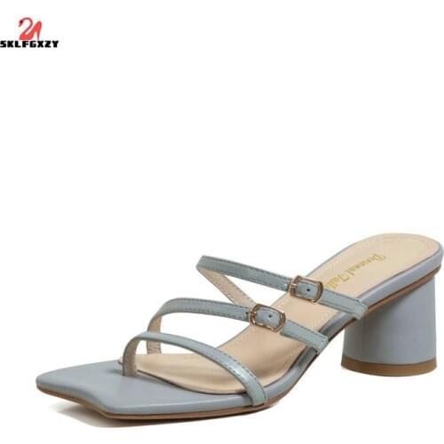 SKLFGXZY Women Slippers Sandals 2021 Summer 5.5cm High Heels Shoes Woman Slippers Summer Sandals Casual Shoes Genuine Leather