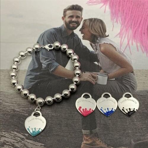 Female Enamel Water Drop Heart Pendant 8mm Round Bead Sterling Silver 925 Bracelet Original Brand High Quality Jewelry Logo Gift