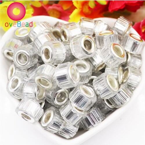 10Pcs/Lot Resin Acrylic Murano Beads Slide Charms with Big Hole Metal Core Fit European Snake Chain Spacer Jewelry Bracelet DIY