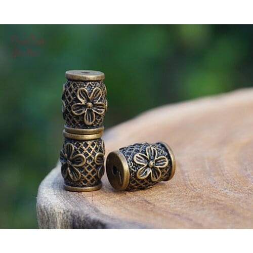 2pcs Bronze Beads Carved Flower Brass Bead Copper Mala Beads Japa Pendant Tiny Charms Bracelet Jewelry Findings DIY Accessories