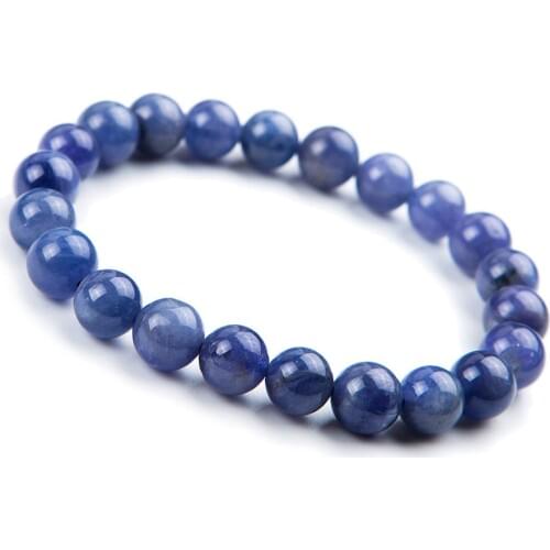 8mm Genuine Blue Natural Tan zanite Bracelets Women Femme Charm Stretch Round Crystal Bead Bracelet