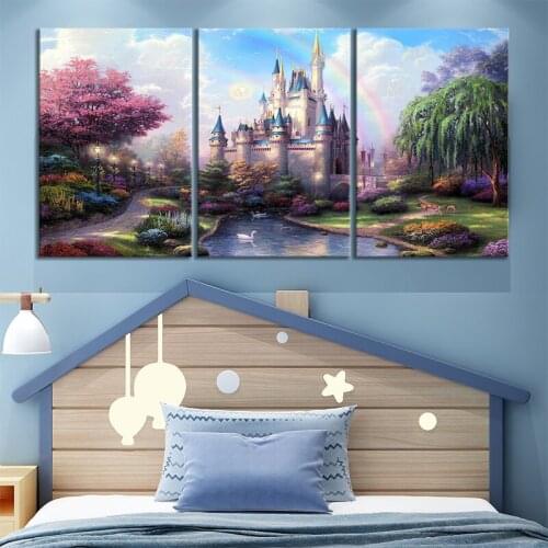 Diamond embroidery 3 PCS,5d diy diamond painting full square round drill mosaic castle rainbow landscape art Multi Panel N676
