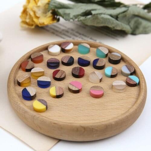 Free Shipping 50pcs/Lot 10mm Double Colors Round Wooden Style Flat Coin Round Resin Cabochon Ornament Accessories DIY Jewelry