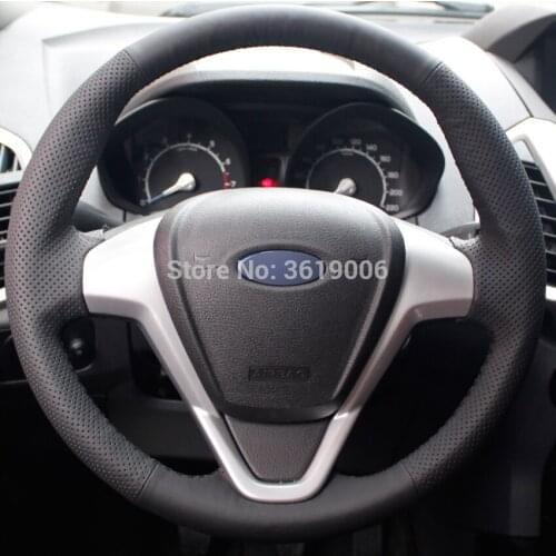 DIY Steering Wheel Cover Wrap Black Leather Hand Sewing For Ford Fiesta 2008-2013 Ecosport 2013-2016