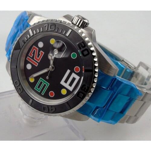 Black Sterile Dial 40mm Sapphire Glass Date Ceramic Bezel Glass Case Back Miyota 8215 Automatic Movement Mens Watch
