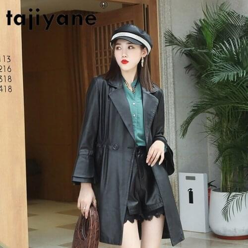 Leather Genuine Long Jacket Women Spring 2021 100% Sheepskin Coat Female Casual Coats and Jackets Veste Femme Pph4499