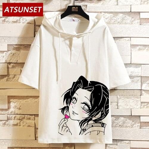 ATSUNSET Anime Girl Demon Slayer Kochou Shinobu Hooded T-Shirt Hip Hop Streetwear Style Harajuku Hooded T-Shirt Pullover Tees