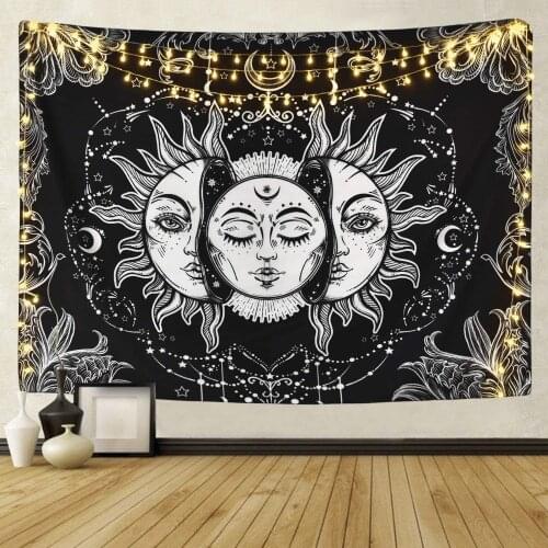 SepYue White Black Sun Moon Mandala Tapestry Wall Hanging Celestial Wall Tapestry Hippie Wall Carpets Dorm Decor Psychedelic