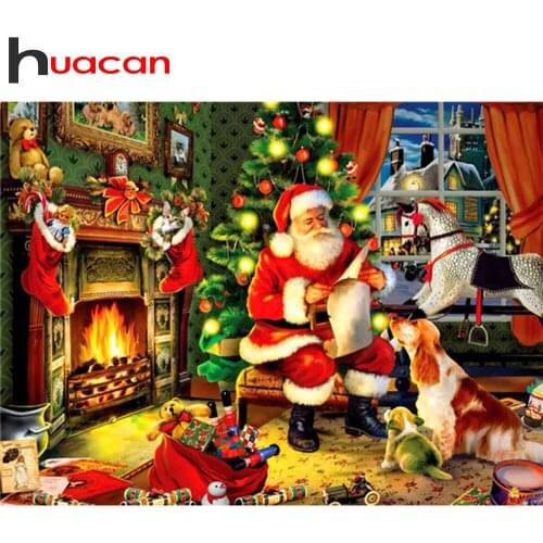 Huacan 5D DIY Diamond Art Painting Kits Train Diamond Mosaic Santa Claus Embroidery Sale Christmas Gift