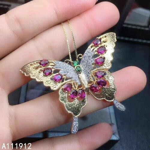 KJJEAXCMY fine jewelry natural garnet 925 sterling silver two wear women pendant necklace chain support test exquisite