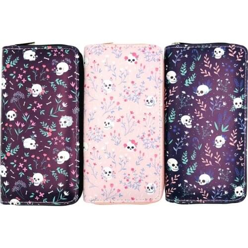 KANDRA Fashion PU Leather Leaves Print Skull Wallet Phone Bag Women Tree Branch Pink Dandelion Purse Coin Card Holder Wholesale