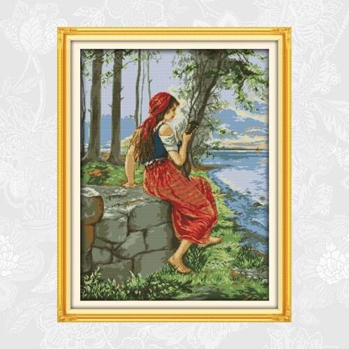 Watching the sea Cross-stitch Counted 11CT 14CT Printed On Canvas Cross Stitch Kits Handwork Beginner Embroidery Home Decor