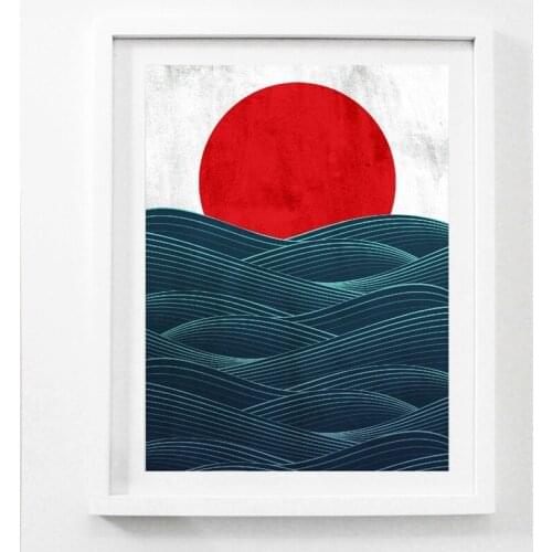 Retro Sun Waves Ocean Canvas Art Prints And Posters , Sunset Sunrise Geometric Canvas Painting Wall Pictures Home Room Decor