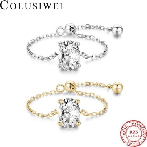 Colusiwei 100% Solid Oval Zirconia Genuine 925 Sterling Silver Adjustable Finger Rings for Women Wedding Bands Statement Jewelry