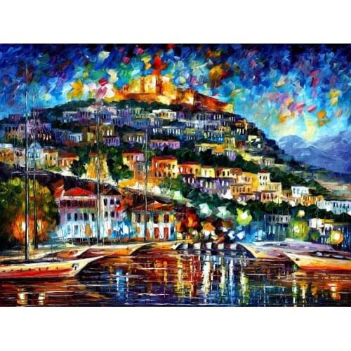 Beautiful landscape paintings greece lesbos island palette knife art on canvas wall pictures for living room