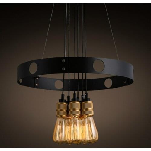 Creative 6 Heads E27 Chandelier Loft Iron Circle Light Restaurant Bar Club Living Room Dining Room Cafe Pendant Lamp Droplight