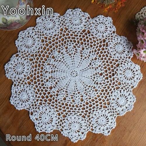 40cm Round Modern Handmade Crochet Doilies Cotton Christmas Table Placemats Drink Coasters Cup Dish Bakeware Mat Pad For Wedding