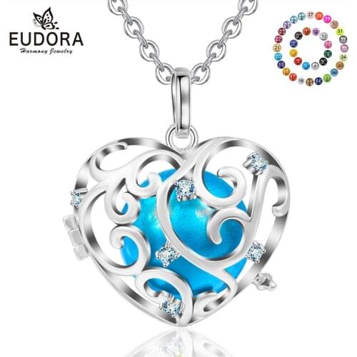 Eudora Copper 20mm Harmony Bola Ball Heart Crystal CZ Locket Cage Pendant fit Chime Ball Necklace For Pregnancy Women K208N20