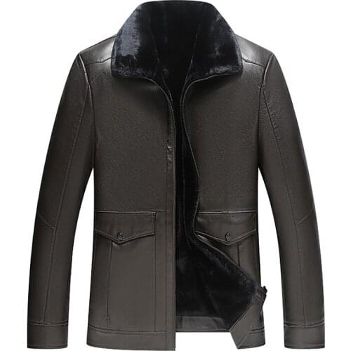 Fur in one fur coat short middle-aged young mens plush and thickened Lapel winter leather jacket fashion