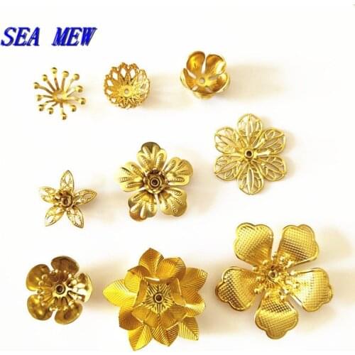 20pcs Mixed Metal Brass Flowers Tray Filigree Stamens Flower Bead Caps Base Settings DIY Handmade Accessories For Jewelry Making