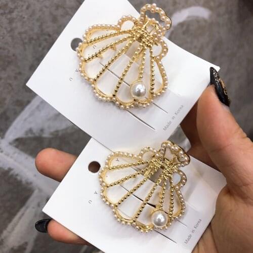 Cute vintage retro pearl shell hair clips pins grips barrette headwear hairpins hairclips accessories