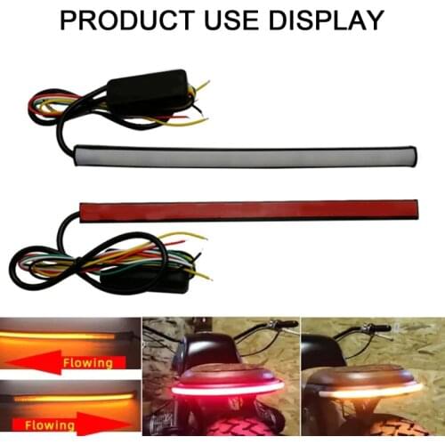 Motorcycle LED Light Bar 20/30/45cm Red Amber Flow LED Light Bar 12V 24V Rear Brake Turn Signal Light Car Truck Parts Motor Part