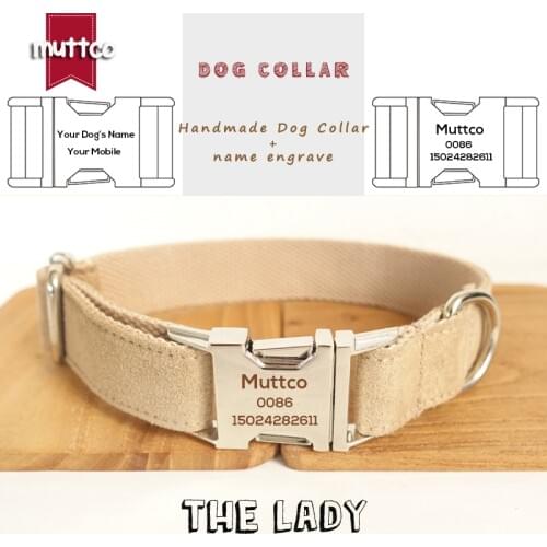 MUTTCO engraved pet name customized ID retailing self-design dog collar THE LADY handmade 5 sizes dog collar and leash UDC027
